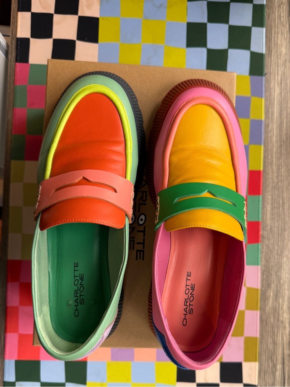 Charlotte Stone Adam Platform Loafer in Solimar Rainbow  Colorway, size 12